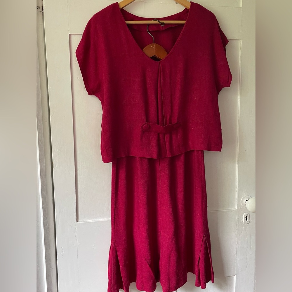 Vintage Red Flax Rayon matched set XS